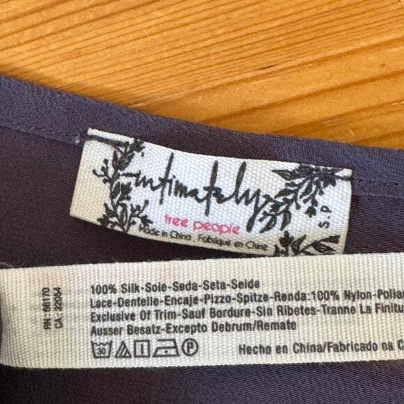 Free People S M Charcoal grey 100% silk lace Chemise Slip Dress - Picture 6 of 6